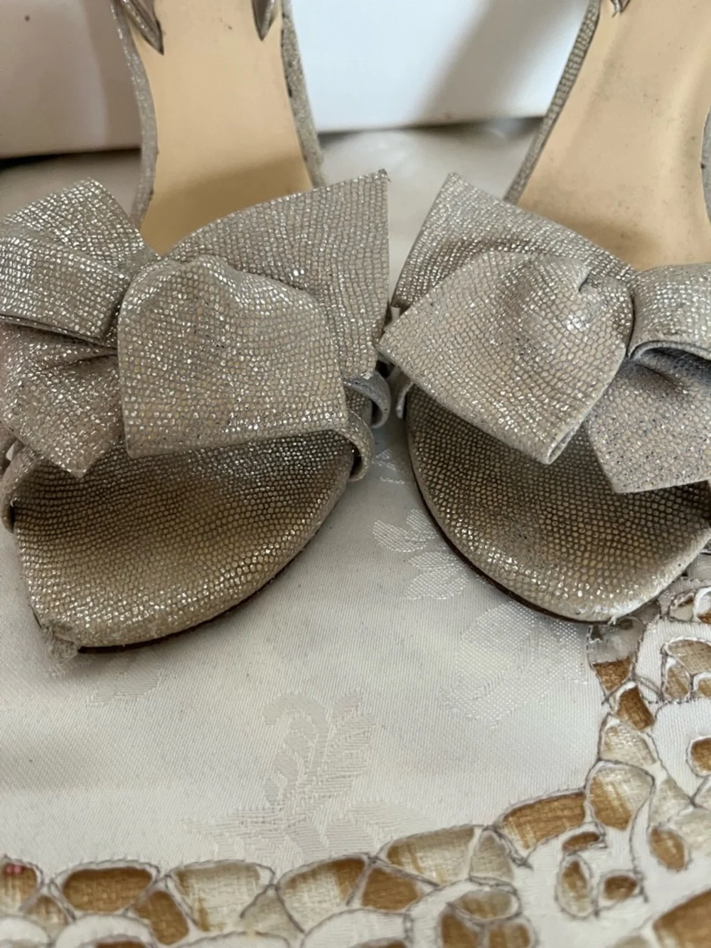kate spade Champagne Glitter Bow Slingback Heels